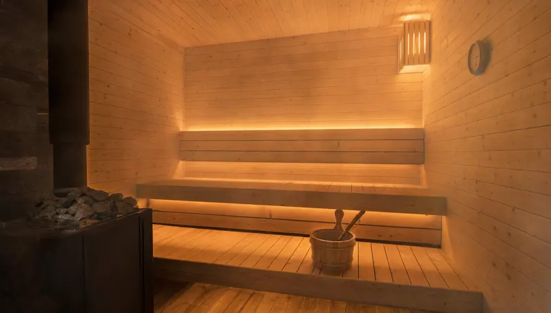 Wooden sauna seen from the inside